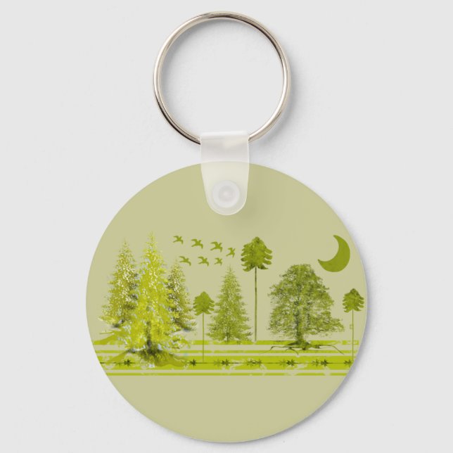 Pines with Moon-Customise Change BackGround Colour Key Ring (Front)