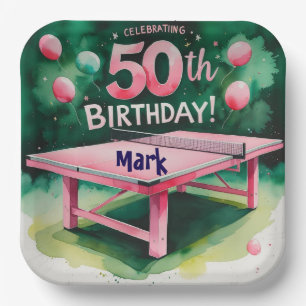  Ping pong 50th Birthday with number 50 Paper Plate