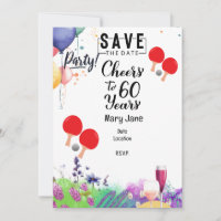 Ping pong 60th Birthday with paddle and flower