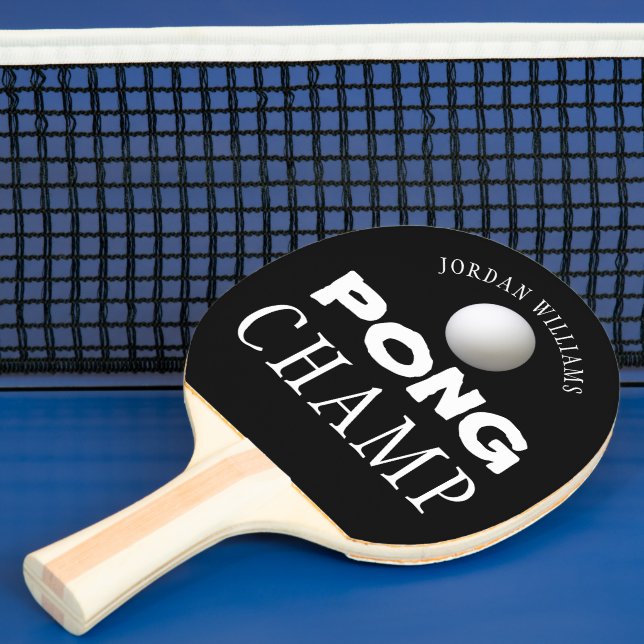 PING PONG CHAMP Personalised Editable Black Paddle (Insitu)