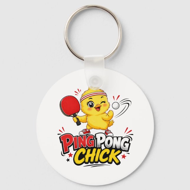 Ping Pong Chick Cute Table Tennis Design Key Ring (Front)