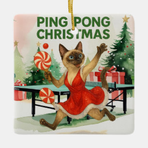 Ping Pong Christmas Themed for Siamese Cat lovers Ceramic Ornament