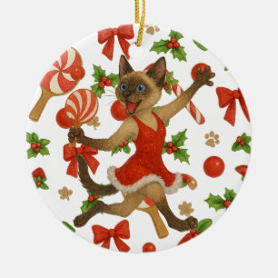 Ping Pong Christmas Themed for Siamese Cat lovers  Ceramic Tree Decoration