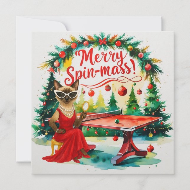 Ping Pong Christmas Themed for Siamese Cat lovers Holiday Card (Front)