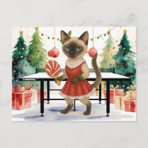 Ping Pong Christmas Themed for Siamese Cat lovers Holiday Postcard