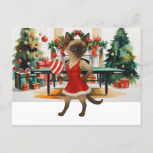 Ping Pong Christmas Themed for Siamese Cat lovers Holiday Postcard