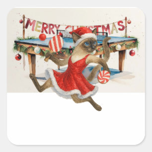 Ping Pong Christmas themed for Siamese Cat Lovers Square Sticker