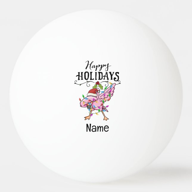 Ping pong Flamingo with Santa Hat Christmas Ball (Front)