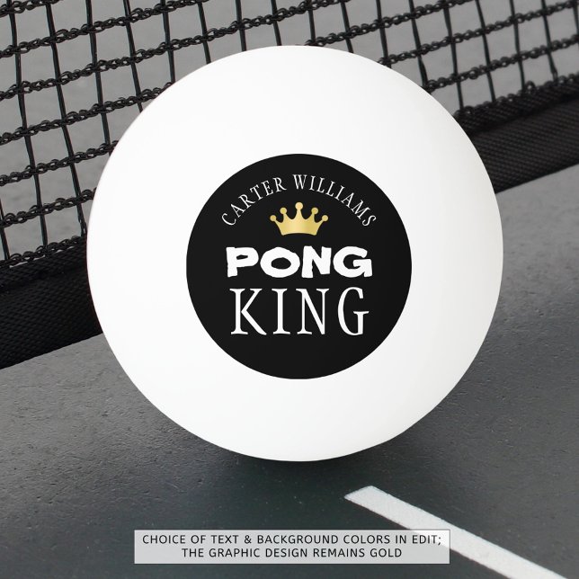 PING PONG KING Gold Crown Personalised Black Ping Pong Ball (Creator Uploaded)
