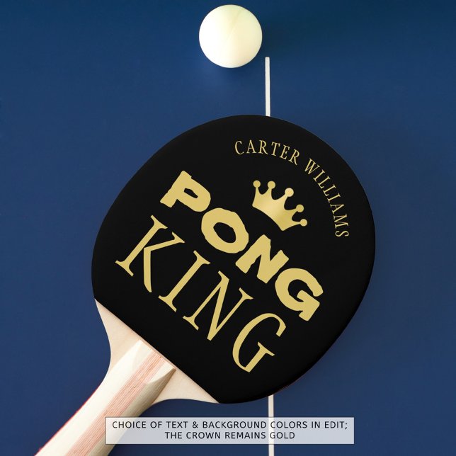 PING PONG KING Personalised Editable Black Gold Ping Pong Paddle (Creator Uploaded)