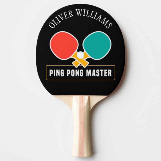 PING PONG MASTER Personalised Editable Black Ping Pong Paddle (Front)
