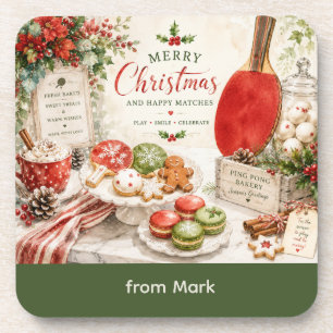Ping Pong Paddle and ball with Christmas themed Coaster