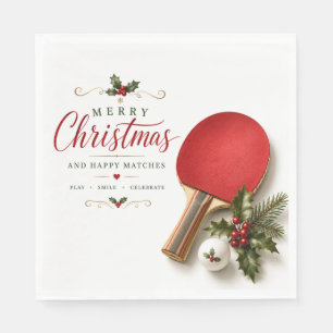 Ping Pong Paddle and ball with Christmas themed Napkin