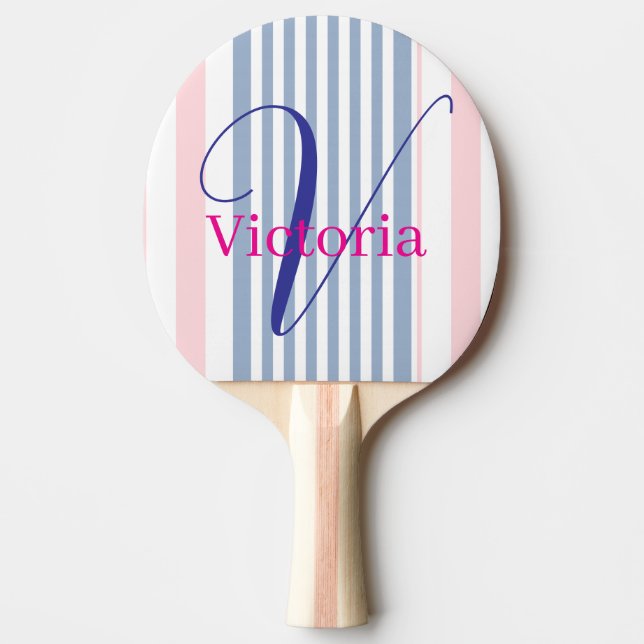 Ping Pong Paddle Blue Pink & White Stripe (Front)