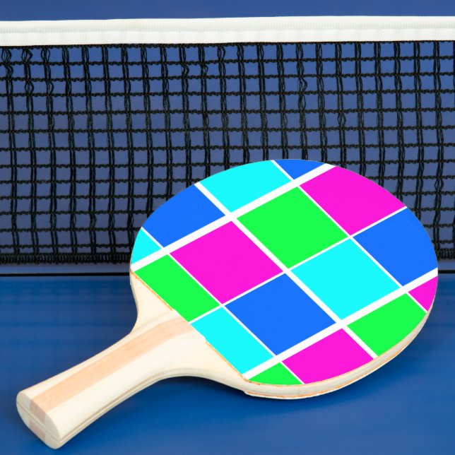 Ping Pong Paddle Colourful Bright Squares  (Insitu)