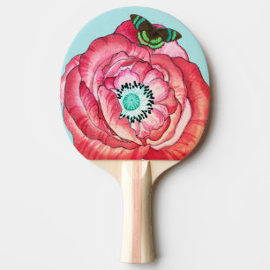 PING PONG PADDLE ORANGE POPPY AND BUTTERFLY