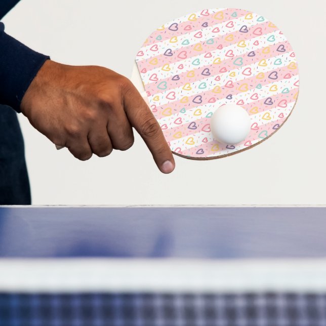 Ping Pong Paddle Pink & White Stripe Hearts (Insitu)
