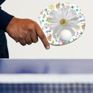 Ping Pong Paddle White Daisy Floral Flowers 