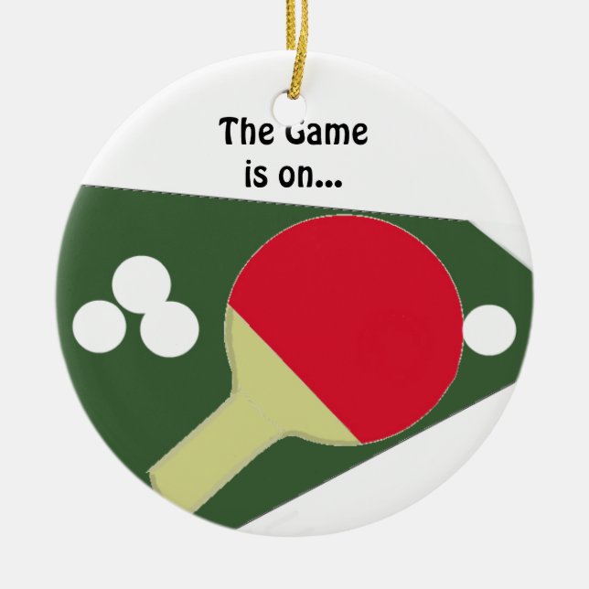 Ping Pong Paddle with Balls Ceramic Tree Decoration (Front)