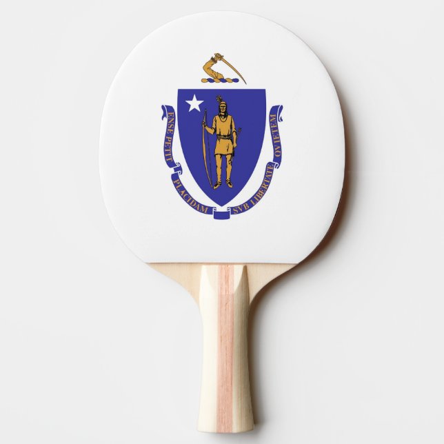 Ping pong paddle with Flag of Massachusetts, USA (Back)