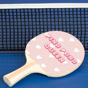 Ping Pong Queen - Cute Blush Pink & White Hearts Ping Pong Paddle