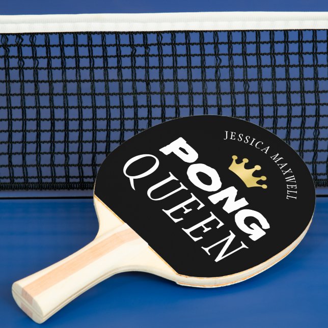 PING PONG QUEEN Name Editable Black 2-Sided Ping Pong Paddle (Insitu)