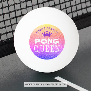 PING PONG QUEEN Personalised Multi Colour Glitter Ball