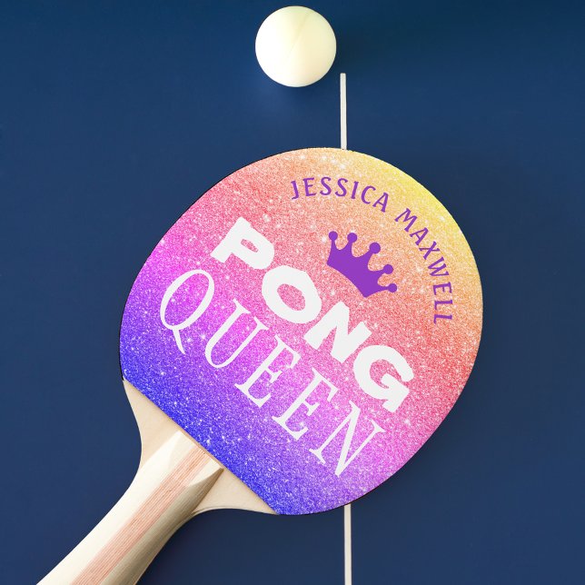 PING PONG QUEEN Personalised Multi Colour Glitter Paddle (Creator Uploaded)