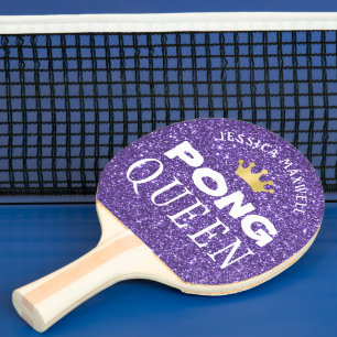 PING PONG QUEEN Personalised Purple Glitter Ping Pong Paddle