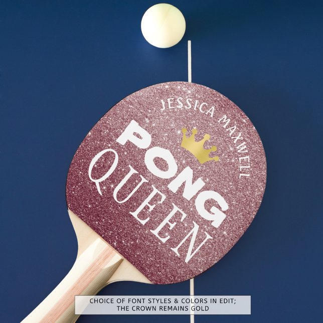 PING PONG QUEEN Personalised Rose Gold Glitter Paddle (Creator Uploaded)