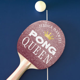 PING PONG QUEEN Personalised Rose Gold Glitter Ping Pong Paddle