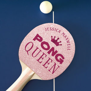 PING PONG QUEEN Personalized Pink Glitter Ping Pong Paddle