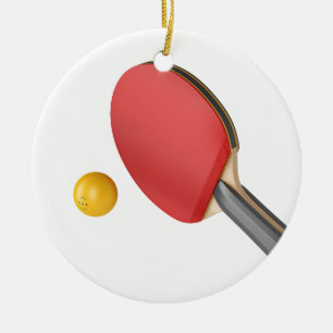 Ping pong racket and ball ceramic tree decoration