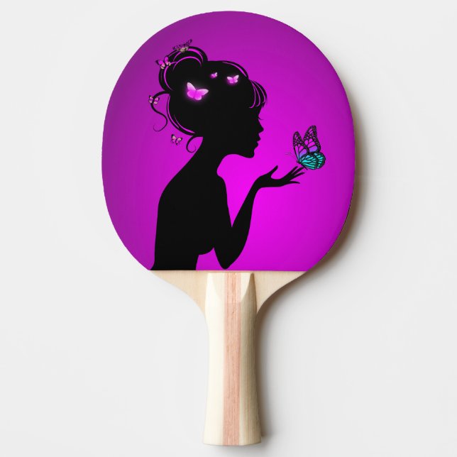Ping Pong Racket The Woman Purple Butterflies Paddle (Front)