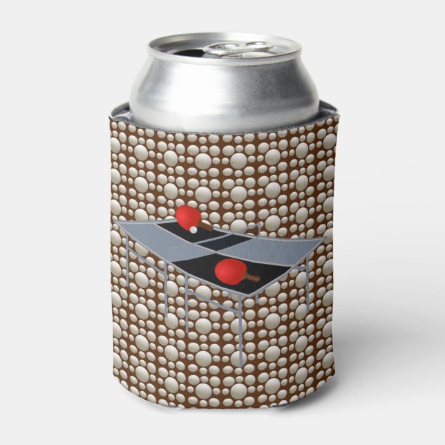 Ping Pong Table On A Ping Pong Balls Background, Can Cooler (Can Front)
