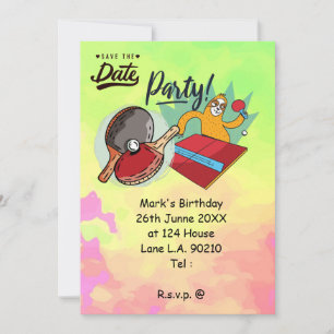 Ping Pong  Table Tennis  sloth party  funny  Invitation