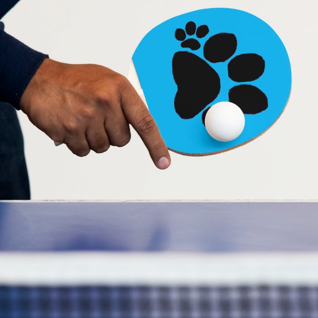 Pingpong Paddle - Right Polydactyl Pawprint on Blu (Insitu)