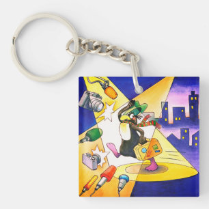 Pinguin mit Koffer Acryl Schlüsselanhänger Key Ring