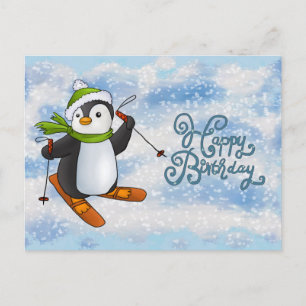 Pinguin mit Ski Karte Postcard