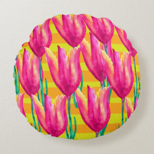 Pinik Tulips pattern Round cushion