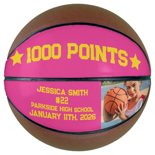 Pink 1000 Career Points Scorer Milestone Player Basketball (Front)