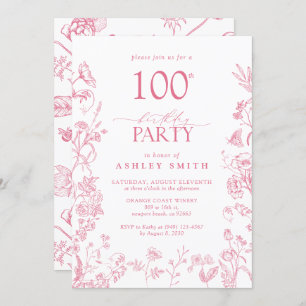 Pink 100th Birthday Party Victorian Floral Invitation