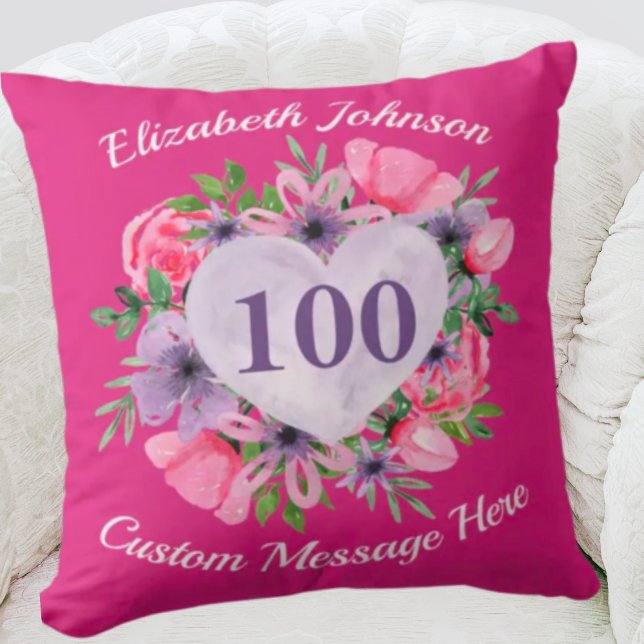 Pink 100th Birthday Pillow for Women (Creator Uploaded)