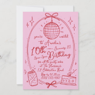 Pink 10th Birthday Double Digits Girl Party Invite