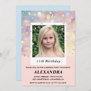 Pink 11th birthday invitations Confetti Photo