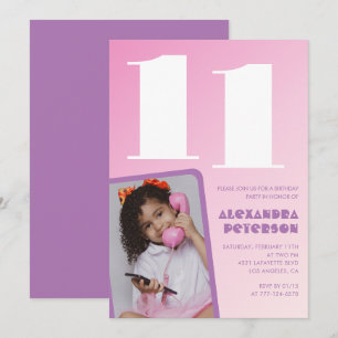 Pink 11th birthday invitations Girl Retro Photo