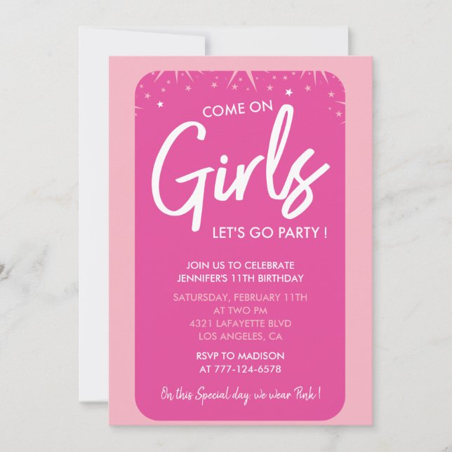 Pink 11th birthday invitations Trendy Girly (Front)
