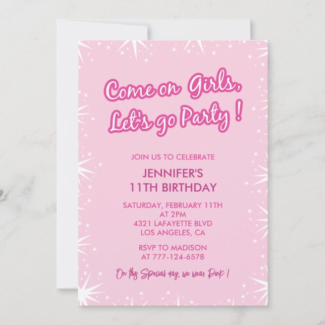 Pink 11th birthday invitations trendy girly  (Front)