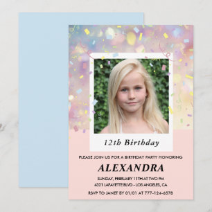 Pink 12th birthday invitations Confetti Photo 