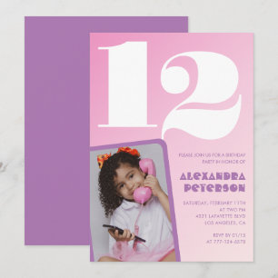 Pink 12th birthday invitations Girl Retro Photo